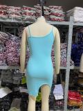 Sexy Plain Knitted Strap Slit Mini Dress