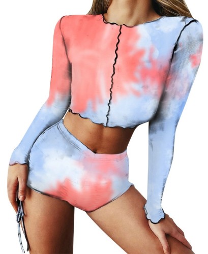 Sexy Tie Dye Two Piece Crop Top and Shorts Set