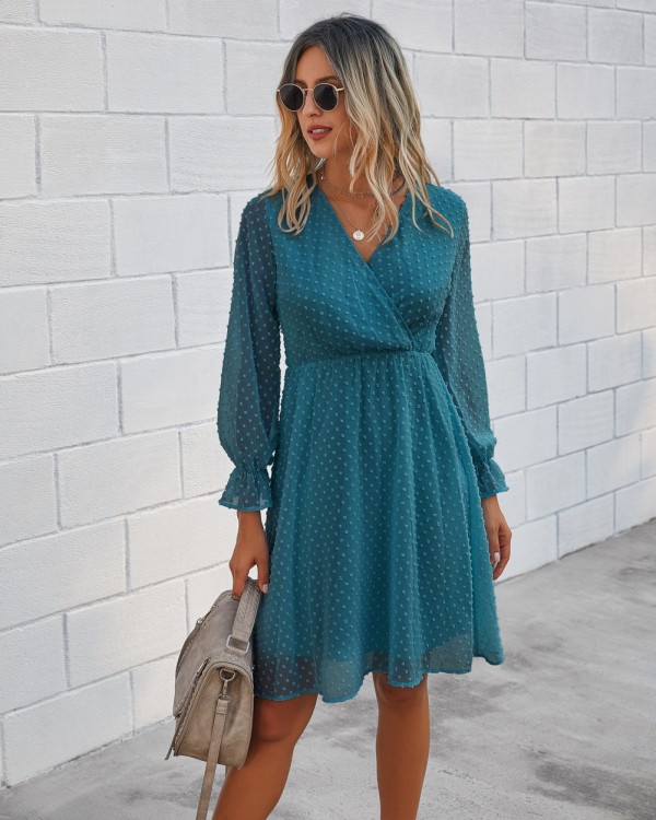 Autumn Dot Long Sleeve Wrapped Casual Dress