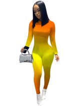Sexy Gradient Long Sleeve Bodycon Jumpsuit