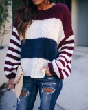 O Neck Contrast Loose Pullover Sweater