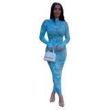 Tie Dye Sexy Long Curvy Dress with Full Sleeves