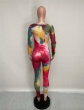 Autumn Tie Dye Long Sleeve Bodycon Jumpsuit