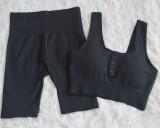 Sports Yoga Plain Bra and High Waist Shorts Set