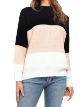 Autumn Contrats Loose Sweater with Bat Sleeves