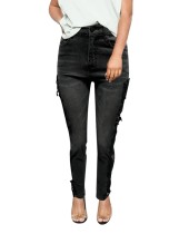 Schwarze Patchwork-Jeans mit hoher Taille