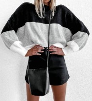 Autumn Contrats Loose Sweater with Bat Sleeves