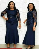 Plus Size Mother of Bride Peplum Long Gown with Belt