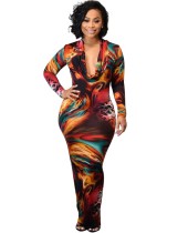 Sexy Deep-V Tie Dye Langes Partykleid