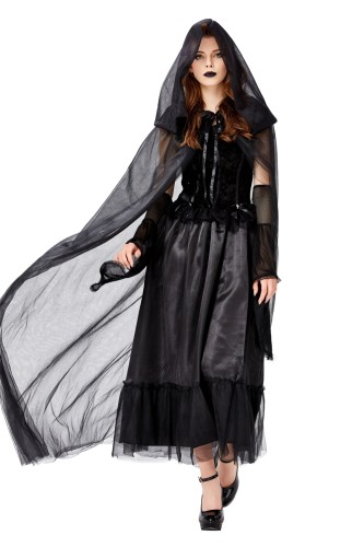 Cadılar Bayramı Kadın Siyah Gelin Kostüm
