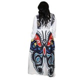 Plus Size Autumn Long Sleeve Print Maxi Dress