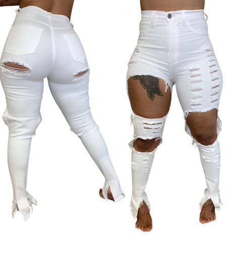 Plus Size Sexy High Waist Ripped Jeans