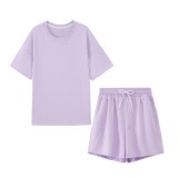 Matching Two Piece Plain Shirt and Shorts Pajama Set