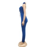 Party Sexy Cut Out Strapless Plain Jumpsuit with Matching Face Cover
