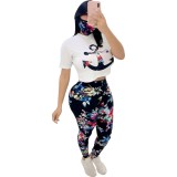 Summer Matching 3PC Print Shirt and Legging Set with Face Cover