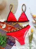 2PC Red Strap Swimwear with Contrast Trims