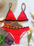 2PC Red Strap Swimwear with Contrast Trims