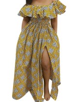 African Print Off Shoulder Slit Long Maxi Dress
