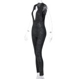 Sexy Backless Sparkly Deep-V Bodycon Jumpsuit