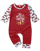 Baby Boy Print Weihnachtsrot Strampler Overall