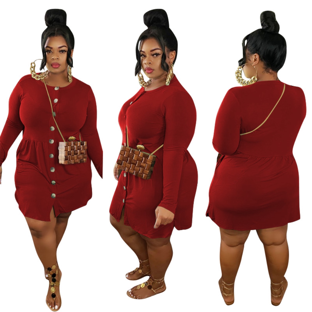 Wholesale Plus Size Autumn Solid Plain Short Casual Dress | Global Lover