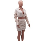 Autumn Matching Ruched Crop Top and Mini Skirt Set