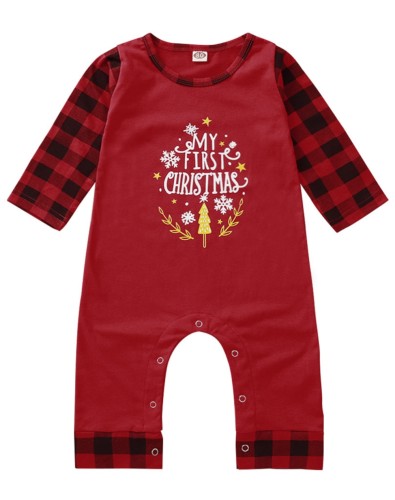 Baby Boy Print Weihnachtsrot Strampler Overall