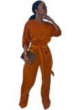 Autumn 2pc Matching Solid Crop Top and Pants Set