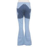 Blue High Waist Star Patchwork Flare Jeans