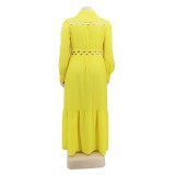 Plus Size Yellow Hollow Out Long Dress with Full Sleeves