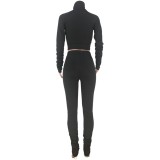 Solid Plain Stacked Zip Crop Top and High Waist Legging Set