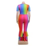 Plus Size Sexy Colorful Crop Top and Flare Pants Set