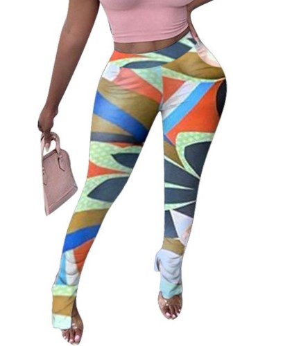 Pantalon fendu taille haute à imprimé coloré