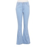 Blue High Waist Star Patchwork Flare Jeans