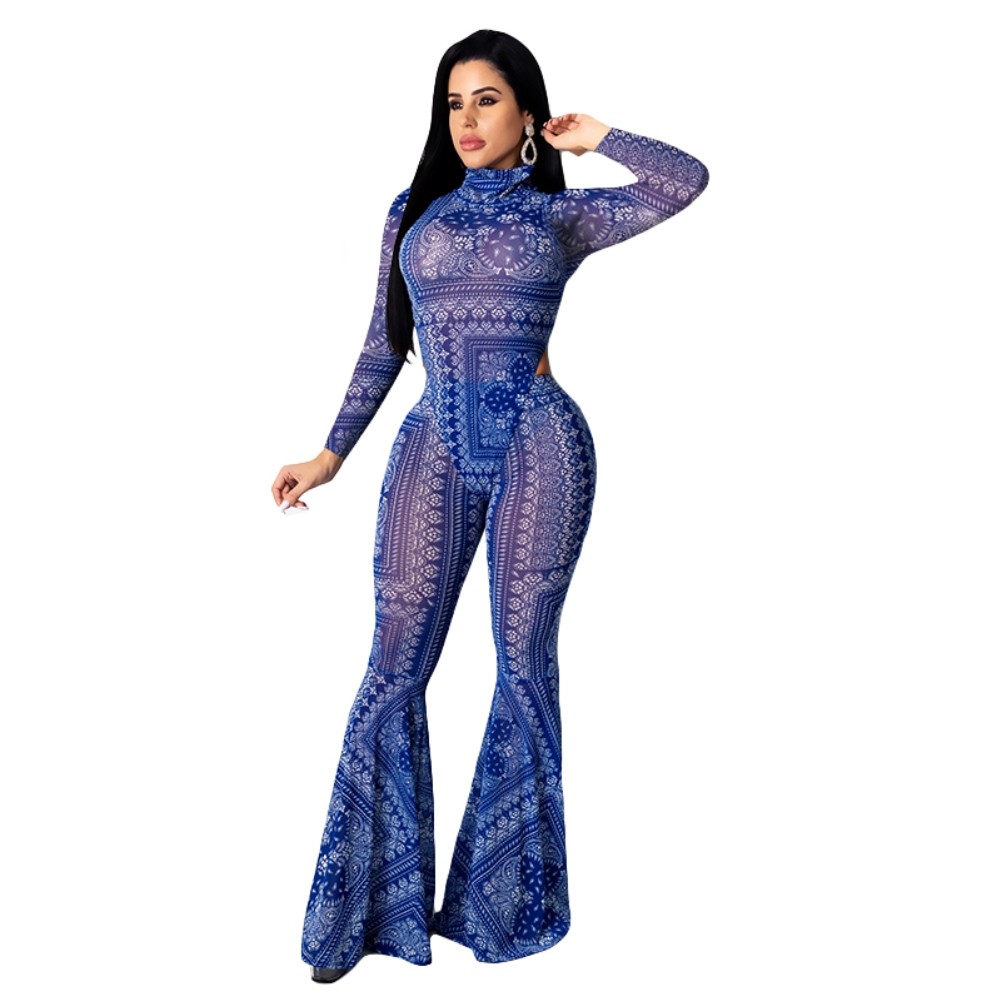 Wholesale Sexy 2 Piece Print Bodysuit and Flare Pants Set | Global Lover
