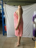 Plus Size Stripes Strap Zipper Bodycon Dress