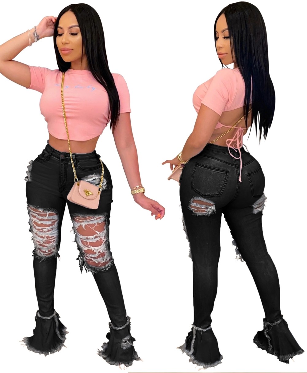 black ripped flare jeans