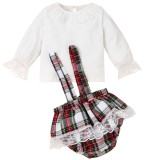Baby Girl Autumn White Shirt and Plaid Shorts Set