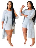 Solid Color Matching Rompers and Long Cardigans Set