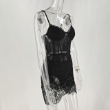 Sexy Black Lace Strap Bodycon Dress