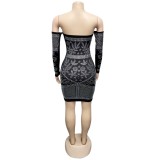 Sexy Strapless Beaded Bodycon Dress with Sleeves