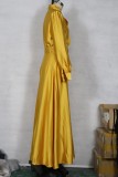 Solid Color Occassional Elegant Tied Long Evening Dress with Full Sleeves