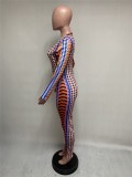 Sexy Geommetric Print Long Sleeve Bodycon Jumpsuit
