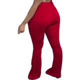 Solid Color High Waist Ripped Flare Pants