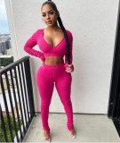Solid Color 2pc Matching Fitted Crop Top and Pants Set