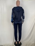 Autumn Print Hoody Top and Pants Suit