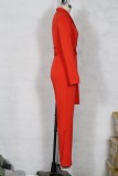 Solid Color Deep-V Long Sleeve Occassional Jumpsuit with Belt