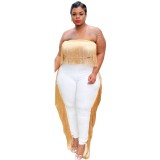 Plus Size Party Sexy Tassels Strapless Top and Pants Set