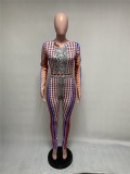 Sexy Geommetric Print Long Sleeve Bodycon Jumpsuit