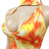 Tie Dye Halter Bodycon Rompers with Matching Face Cover